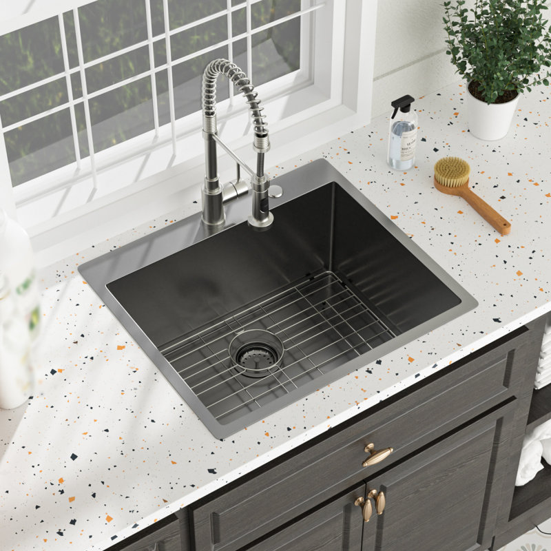 Laundry Sink Drop In - 25" X 22" X 12" Laundry Utility Sink 16 Gauge Stainless Steel Drop In Topmount Gunmetal Black 12 Inch Deep Single Bowl Above Counter Utility Laundry Room Sink Basin