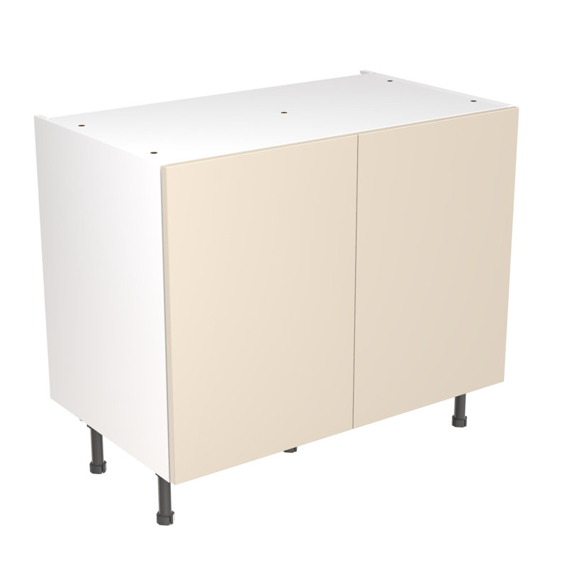 Kitchen Kit Flatpack Slab Gloss Base Unit, 87cm H x 100cm W x 57cm D, Cashmere