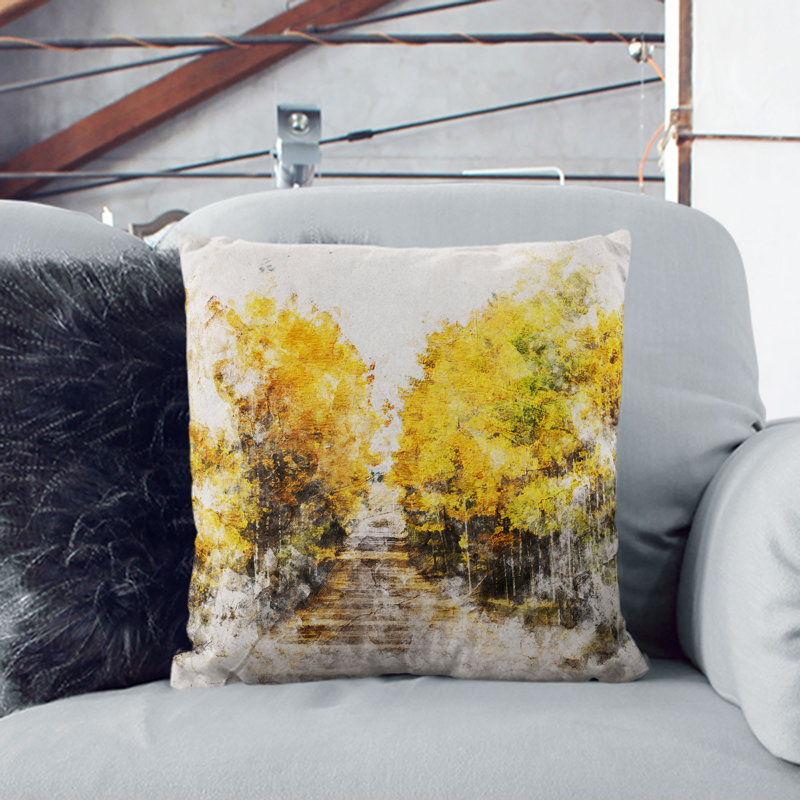 Road Through a Forest Cushion with Filling, White, 55cm H x 55cm W x 20cm D