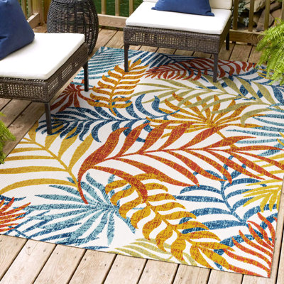Manor Tropics Palm Leaves Cream/Orange Indoor/Outdoor Rug