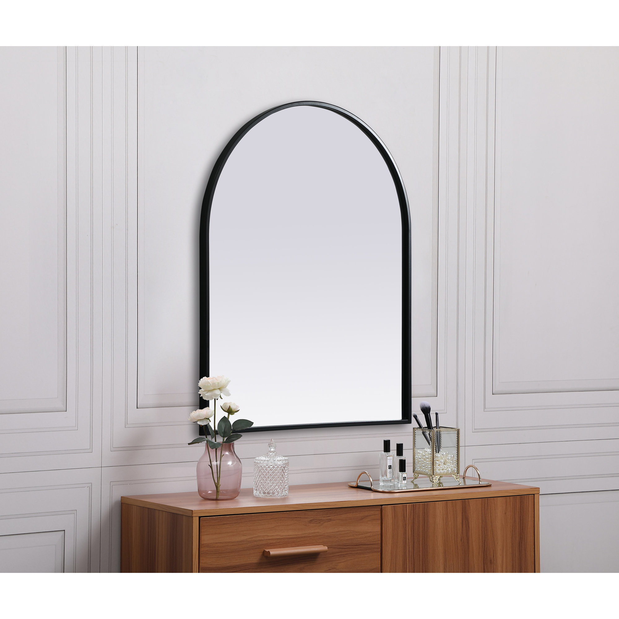 Sabine Metal Arch Wall Mirror, 30" x 24", Black