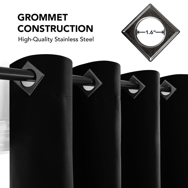 Egremt Room Darkening Curtains / Drapes Pair, 52" W x 72" L, Black