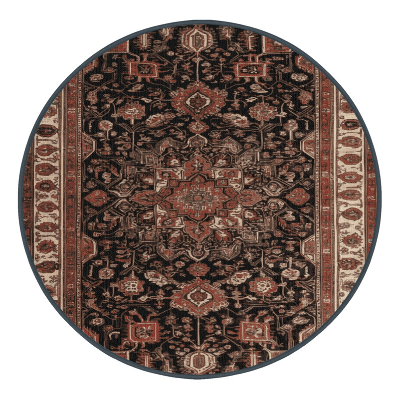 Machine Washable Persian Brown Area Rug, Round 3'