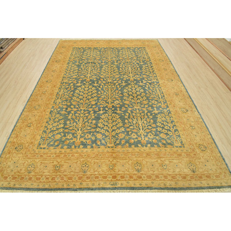 Tapis bleu nouvel âge en laine 9 pi 1 po x 11 pi 8 po Mounir