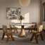 Table de salle à manger luxueuse en bois fritté gris avec base en bois massif pour 4/6/8-982257054