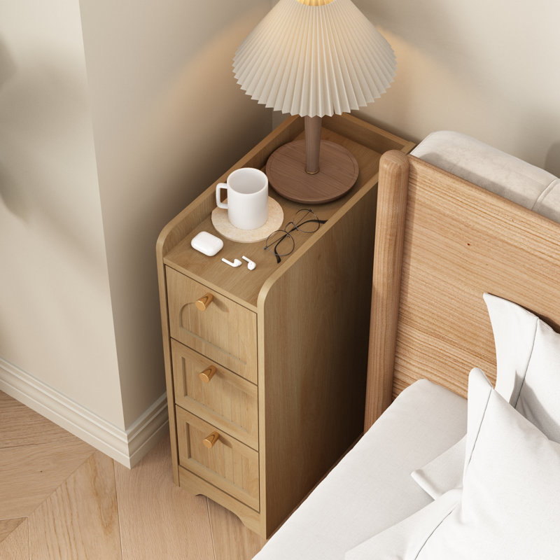 Ensemble de 2 tables de bout avec 3 tiroirs, H 23,6 po x l 7,9 po x P 15,8 po, Naturel