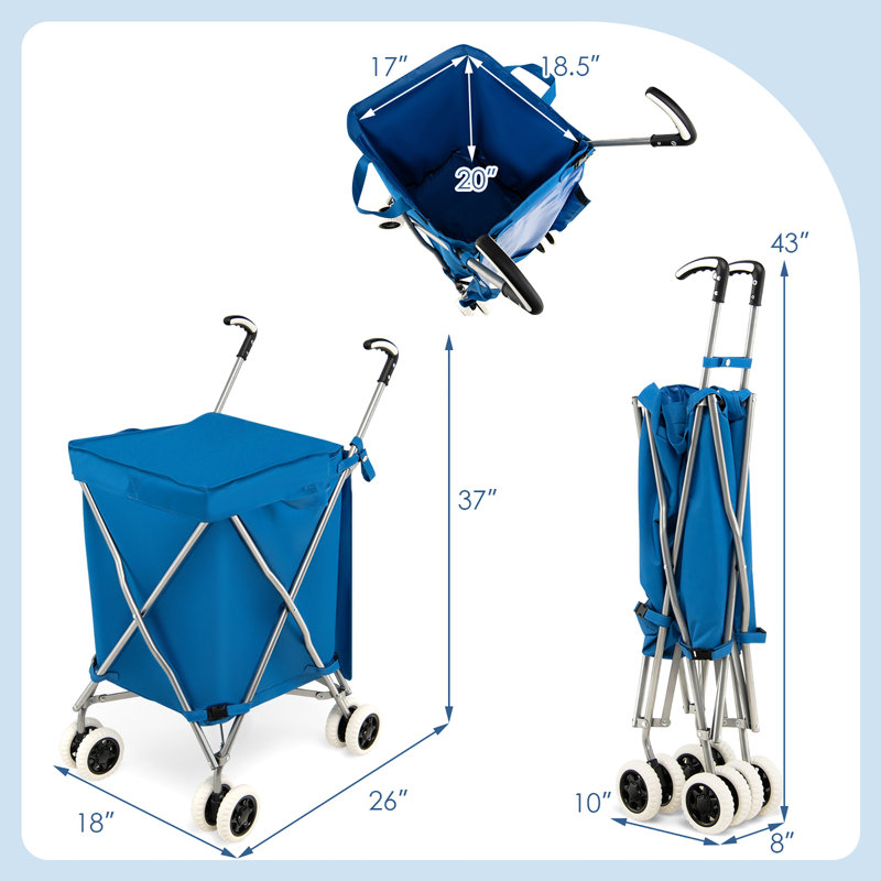43'' H x 8'' W Utility Cart with Wheels, Blue