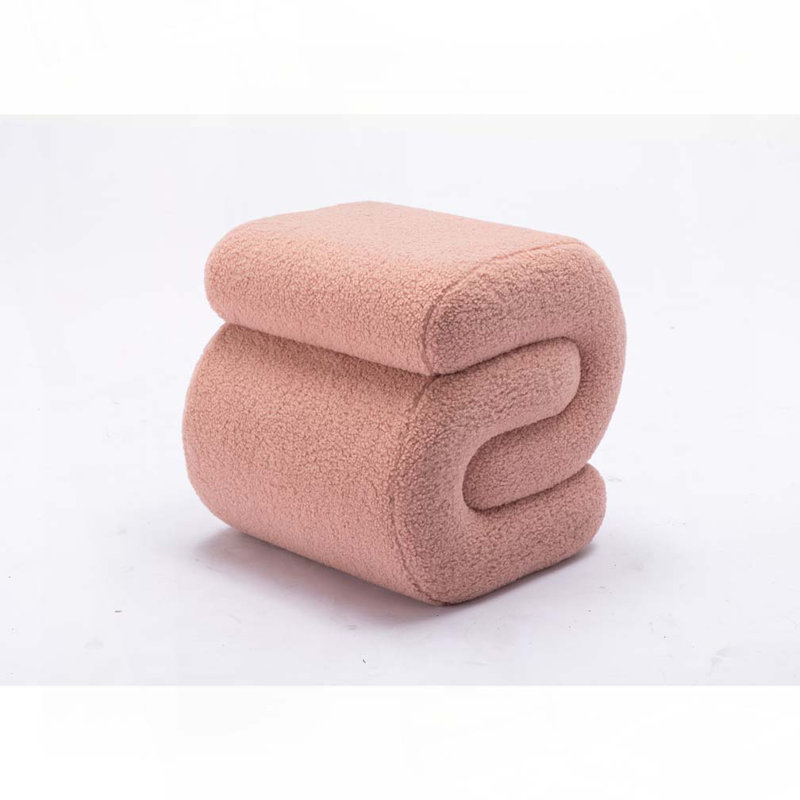 Jaszlyn S-shape Ottoman, Makeup Stool Footstool, Pink Wool