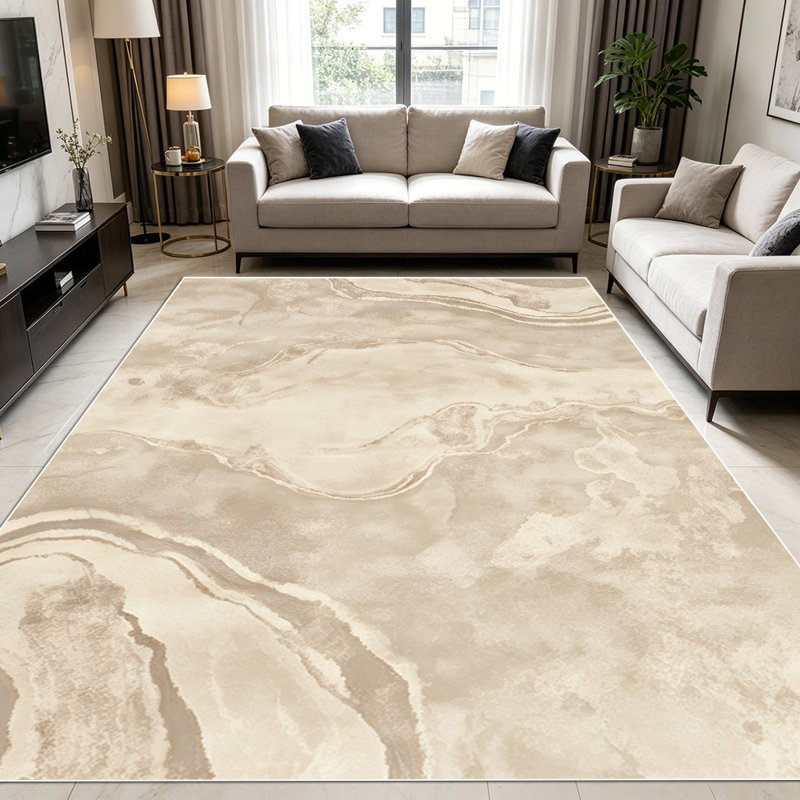 1PC neutral beige marble swirl pattern area rugs for Living Room, Soft and Comfortable, Suitable for all seasons, easy-to-maintain, machine washable Indoor floor mat, Under Table Farmhouse suitable for dining room, bedroom, home office, entryway,