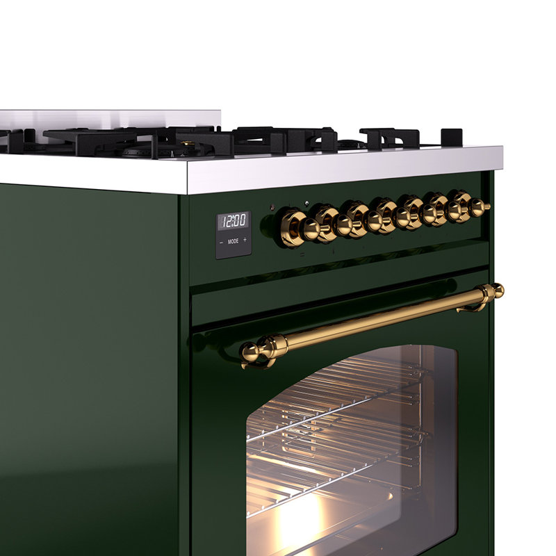 ILVE Nostalgie II 30 in Dual Fuel Range, Natural Gas, Emerald Green/Brass
