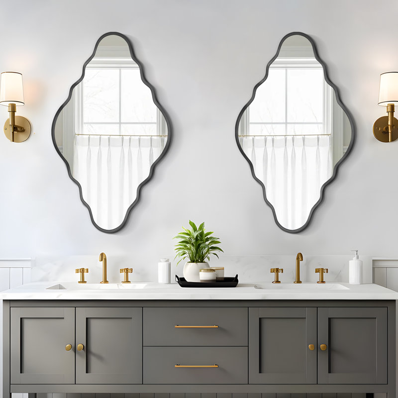 Aluminum Wavy Wall Mirror - Modern Metal
Frame Decorative Mirror for Living Room, Bedroom,
Entryway, Black, 36" x 20"