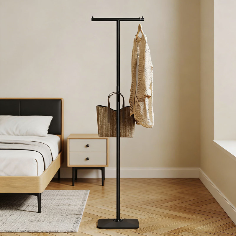 Portemanteau autoportant en métal avec base en fonte géométrique, portemanteau robuste en forme de T pour le hall d'entrée, le couloir et le rangement du salon