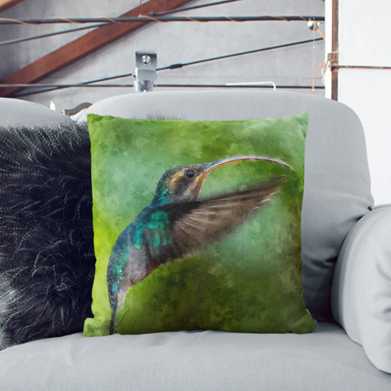 Hermit Hummingbird Painting Cushion with Filling, 40cm H x 40cm W x 15cm D, Black