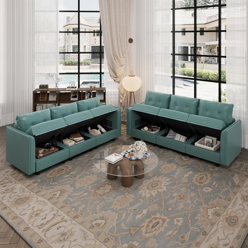 Canapé modulaire modulaire 2 pièces Zendajas, Mélange de polyester vert sarcelle