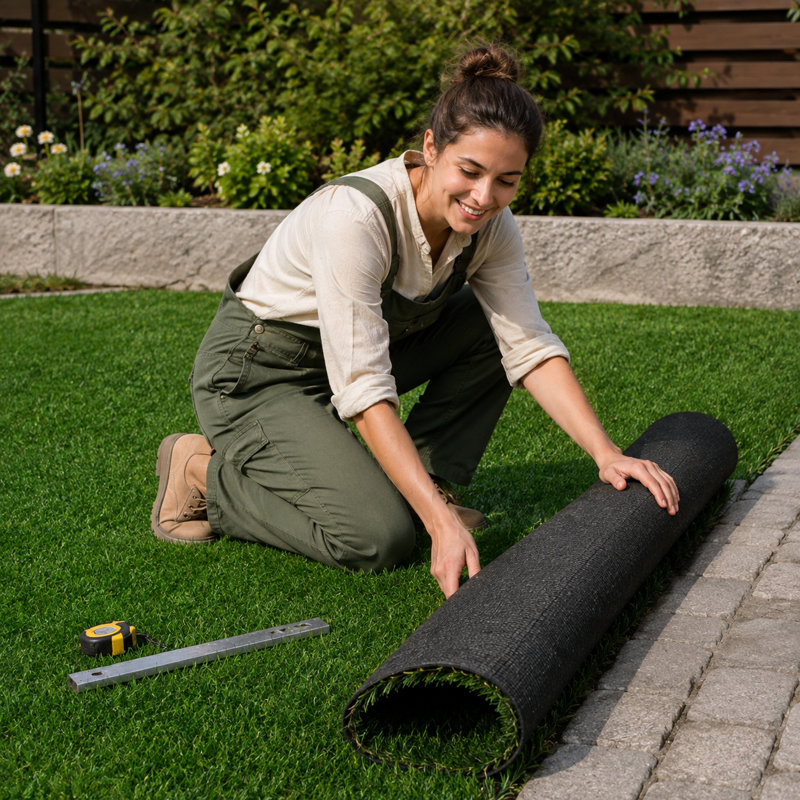 Rouleau de gazon artificiel 5 × 8FT avec drainage pour patio extérieur