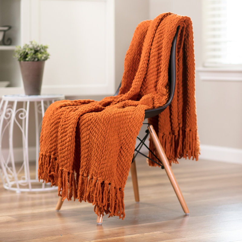 Jeté tricoté texturé , Orange, l 65 po x L 50