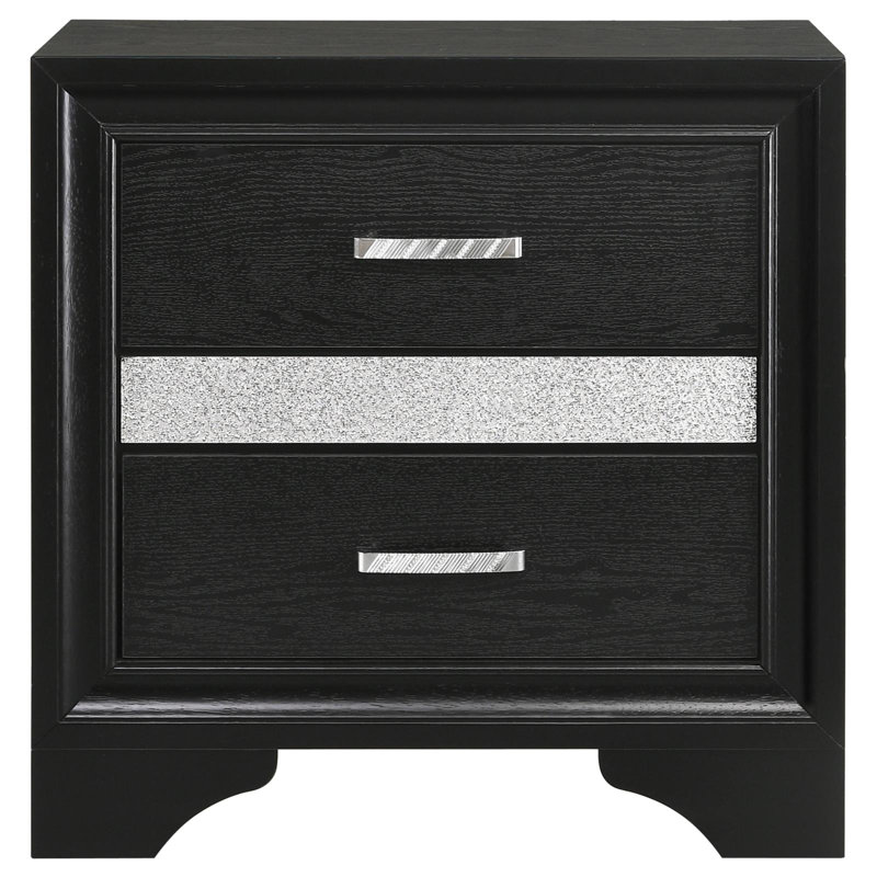 Table de chevet noire à 2 tiroirs avec plateau à bijoux caché