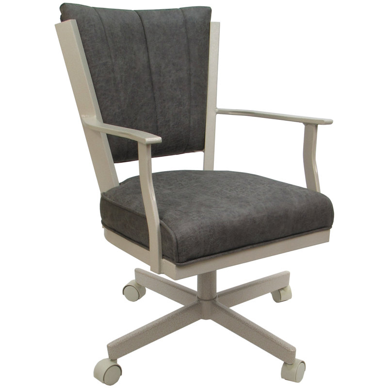 Danyael Metal Dining Caster Chair with Arms, Beige, Outlier Charcoal