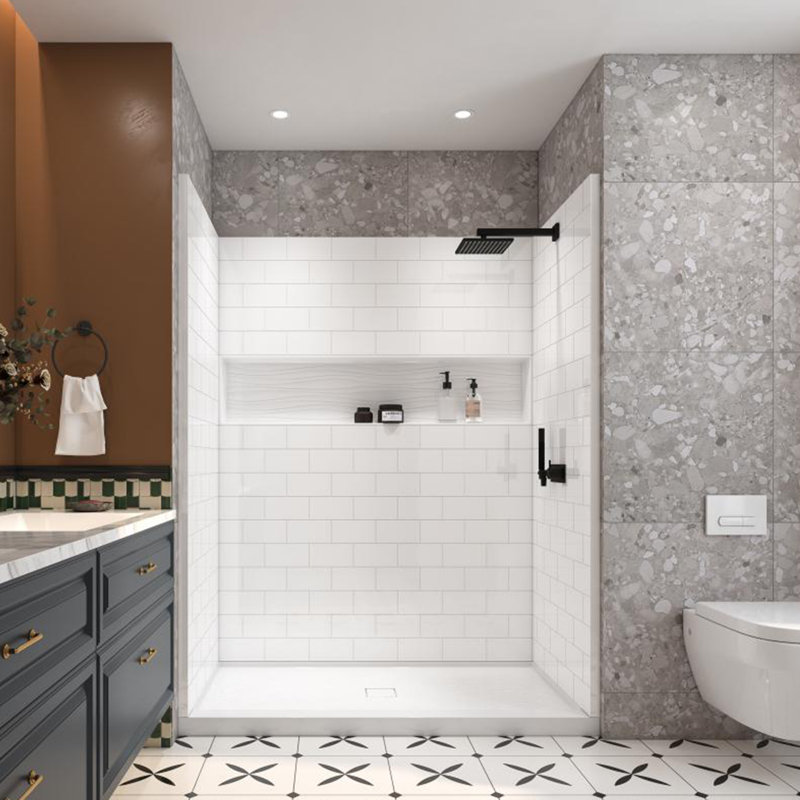 Ensemble de mur de douche en alcôve 60 "x 32" 60 "x 32" avec base de douche blanche, Center
