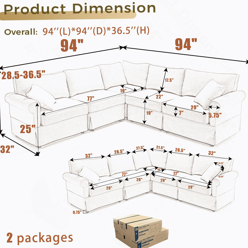 Versatile Modular Sectional Sofa Set With Soft Linen Upholstery And Rolled Arms