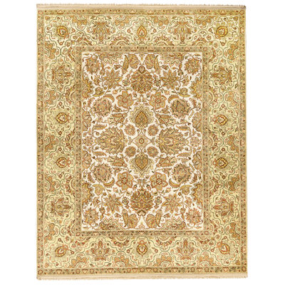 Tapis ivoire et doré de haute qualité noué à la main