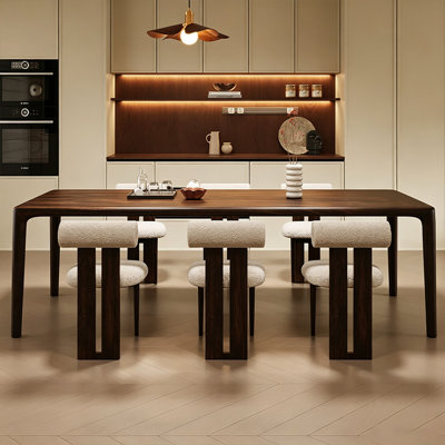 Walnut-colored solid wood rectangular dining table