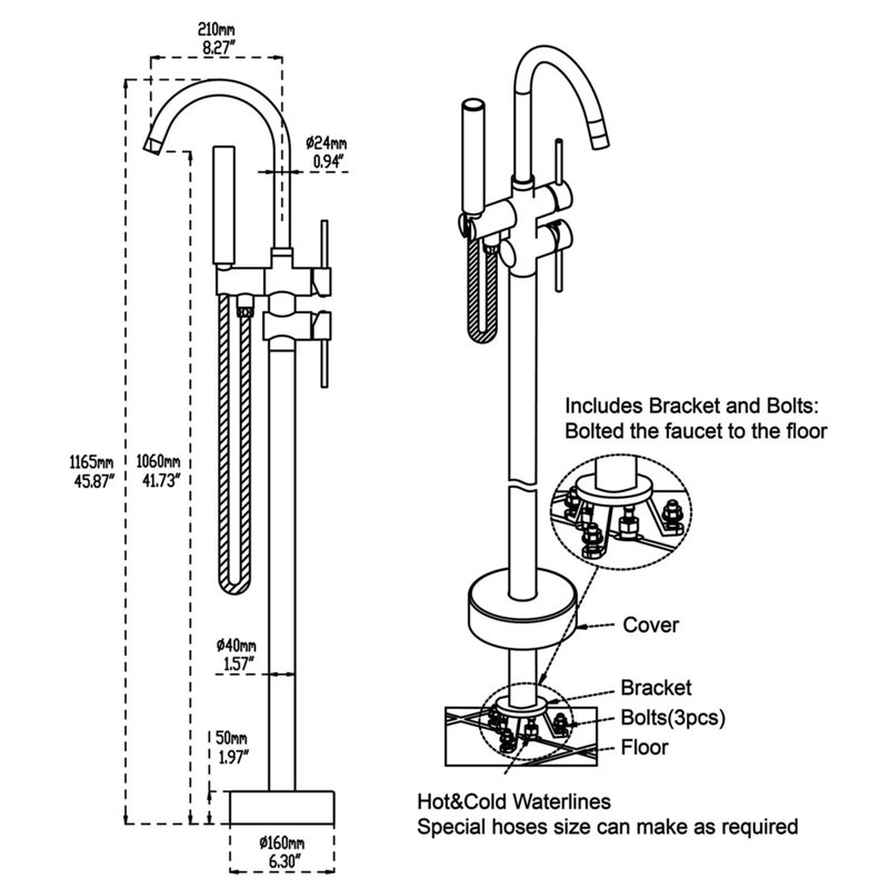 Single Handle Floor Mounted Tub Faucet, Oil Rubbed Bronze