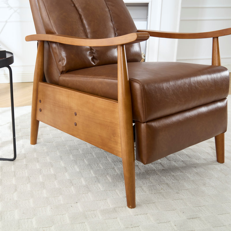 Fauteuil à cadre en bois, fauteuil d'appoint moderne pour le salon, Similicuir brun clair