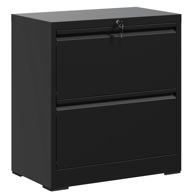 2 Drawer Steel Lateral Filing Cabinet For Home Office, High - Quality Material, Silent Opening, Large Space Hanging Files, Lock, Quick Assembly Metal File In Black, Steel, Bearing Drawers, Adjustable
