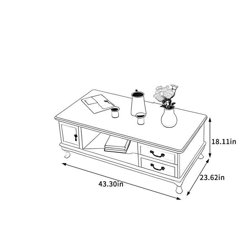 Table basse Modern, Brun / Blanc, H 18,11 po x L 43,3 po x l 23,62 po
