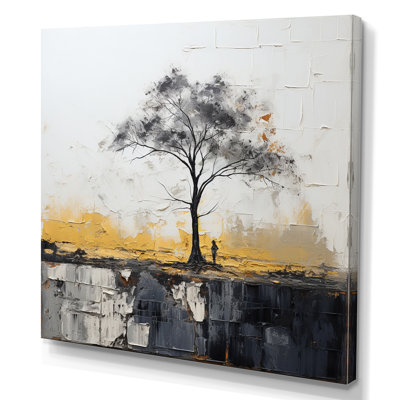 " Gray Yellow Minimalism Tree Solitude II "