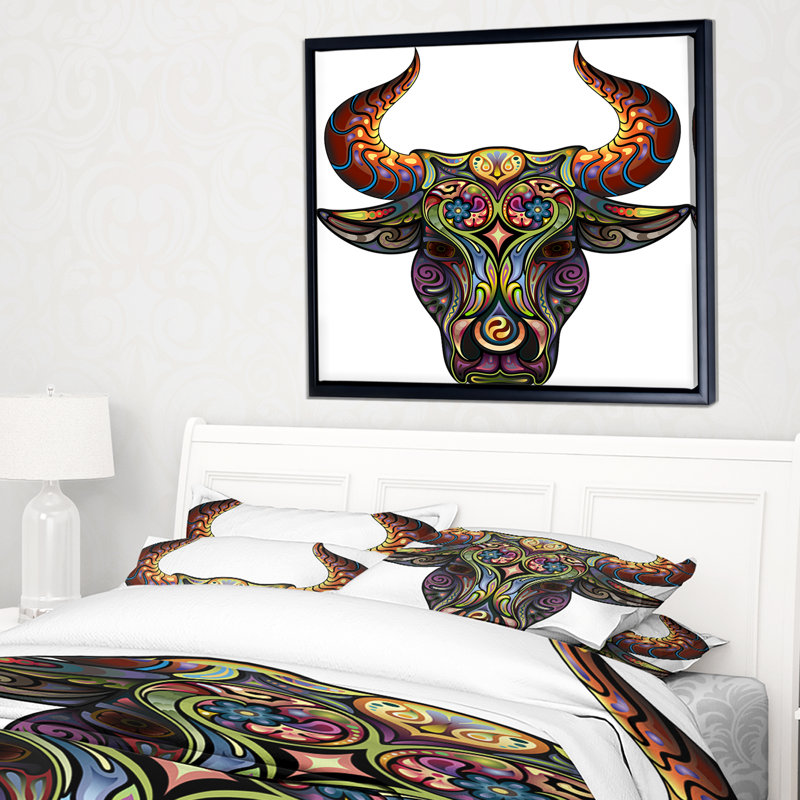 « ornemental bull », impression, H 30 po x l 40 po x P 1,5 po, Toile avec cadre flottant