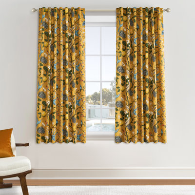 Fancy Hummingbird Patterned  Room Darkening Curtain,Rod Pocket Back Tab Floral Drapes,Set of 2