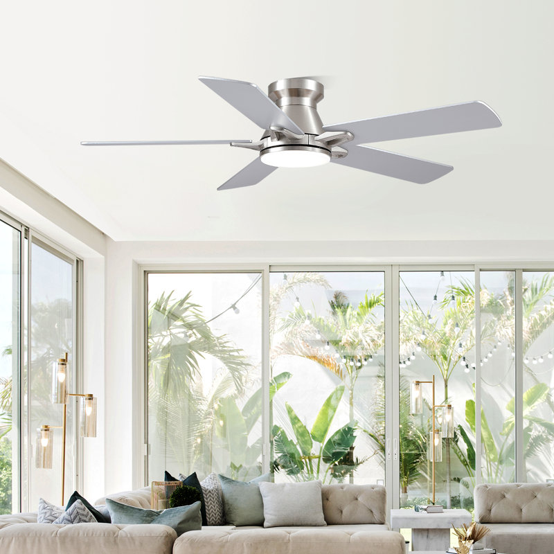 Ventilateur de plafond 52 po à 5 pales avec ensemble d'éclairage DEL et télécommande, Nickel, 52"