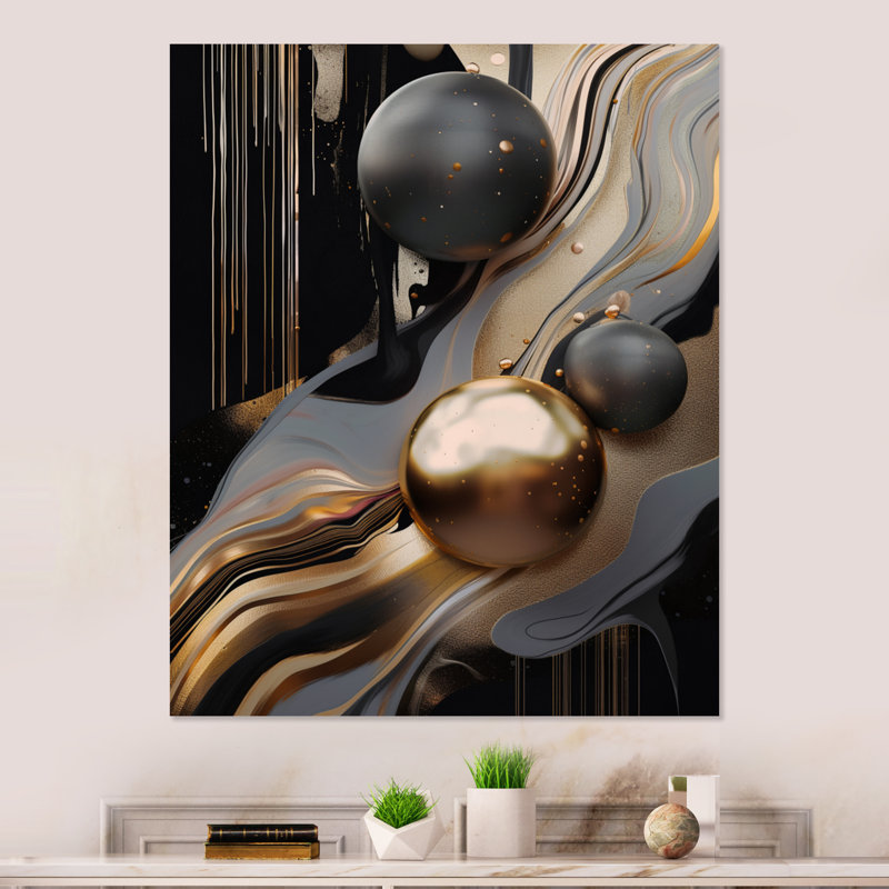 Gold and Black Marble Mirage I - Abstract Marble Metal Wall Décor, 44" H x 34" W x 1" D