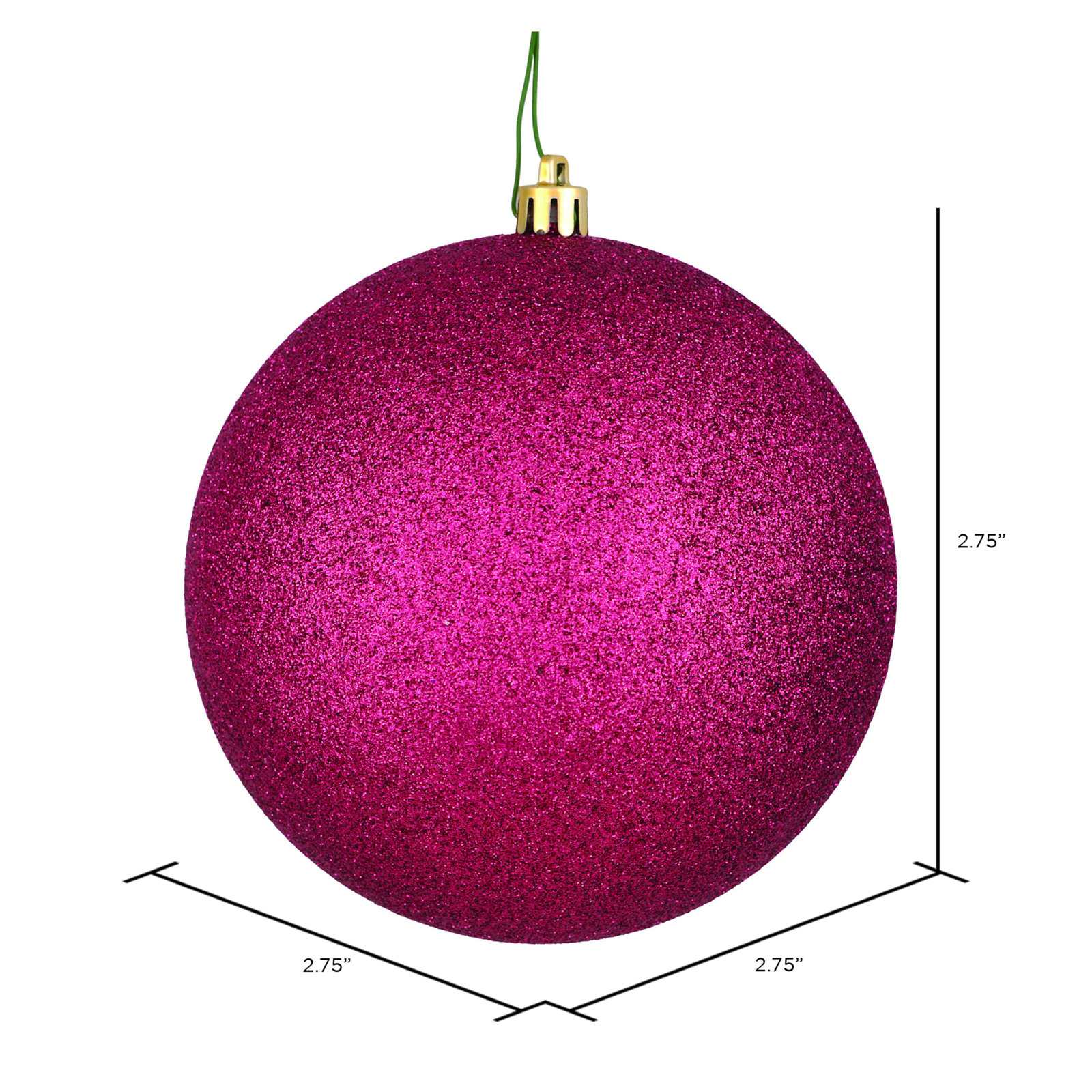 Holiday Décor Ball Ornament, 2.75" H x 2.75" W x 2.75" D, Berry Red Glitter