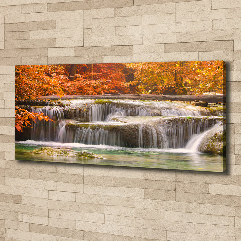 Waterfall In Autumn - No Frame Print on Canvas