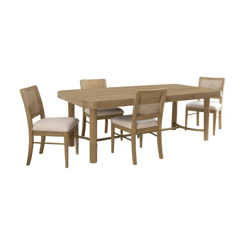 Wailing 5-piece Dining Table Set, 5 Pieces: Table, 4 Chairs, Cream/Aged Brass