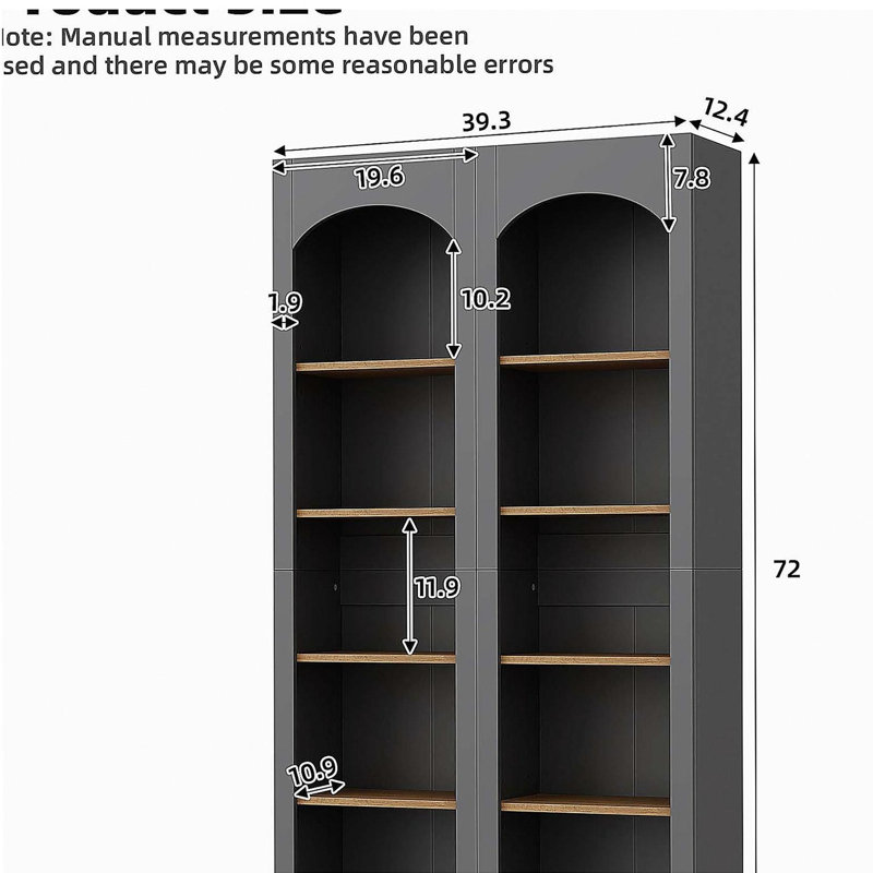 Free Standing 5 Tier Bookshelves, Bookcases Set of 2, Farmhouse Two-Tone Storage Cabinet with Adjustable Shelves, Gray