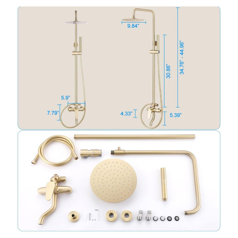 10" Wall Mounted Exposed Shower System With  3-Function Tub And 10'' Adjustable Head
