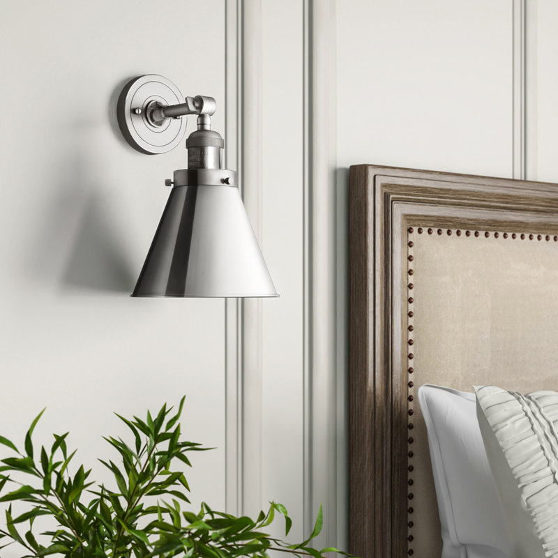 Estella Armed Sconce, Polished Nickel, Polished Nickel, 6 Watt Vinage LED Bulb