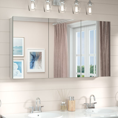 Husai Recessed or Surface Mount Aluminum Frameless Medicine Cabinet With Mirrored Door and Adjustable Shelves