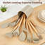 Ensemble d'ustensiles de cuisine en silicone 44 pièces avec poignée en bois-128488366