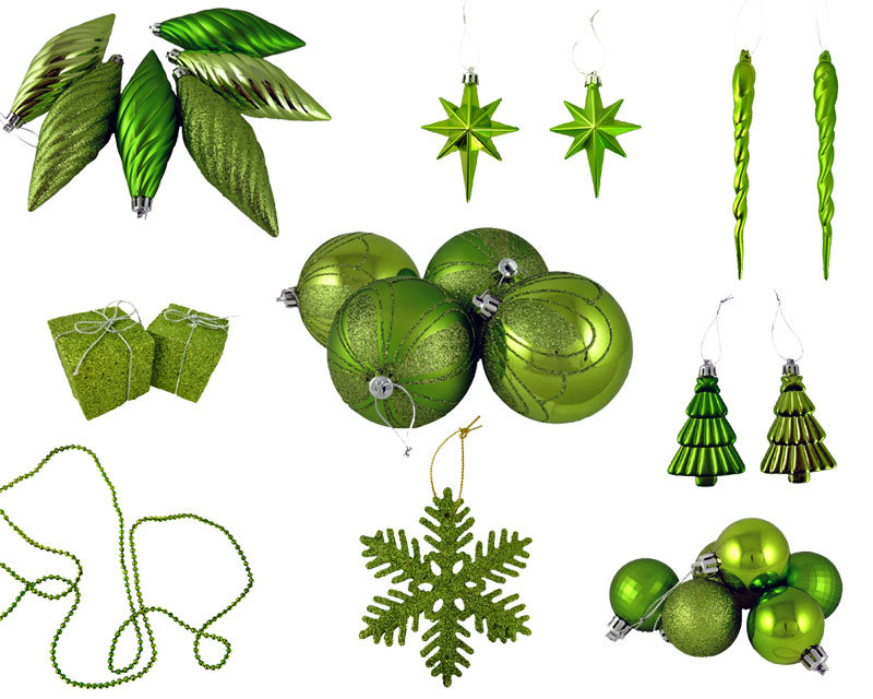 Ornements de Noël incassables à 4 finitions Club 125ct, Kiwi vert tropique