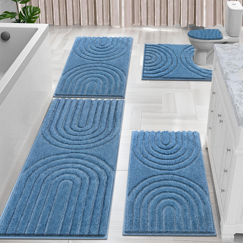 Absorbent Bath Mat Bathroom Rug (Set of 5), Blue