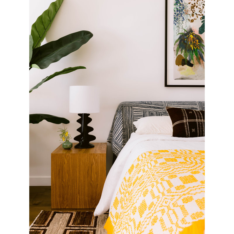 Gloss Black Ceramic Table Lamp with White Linen Shade