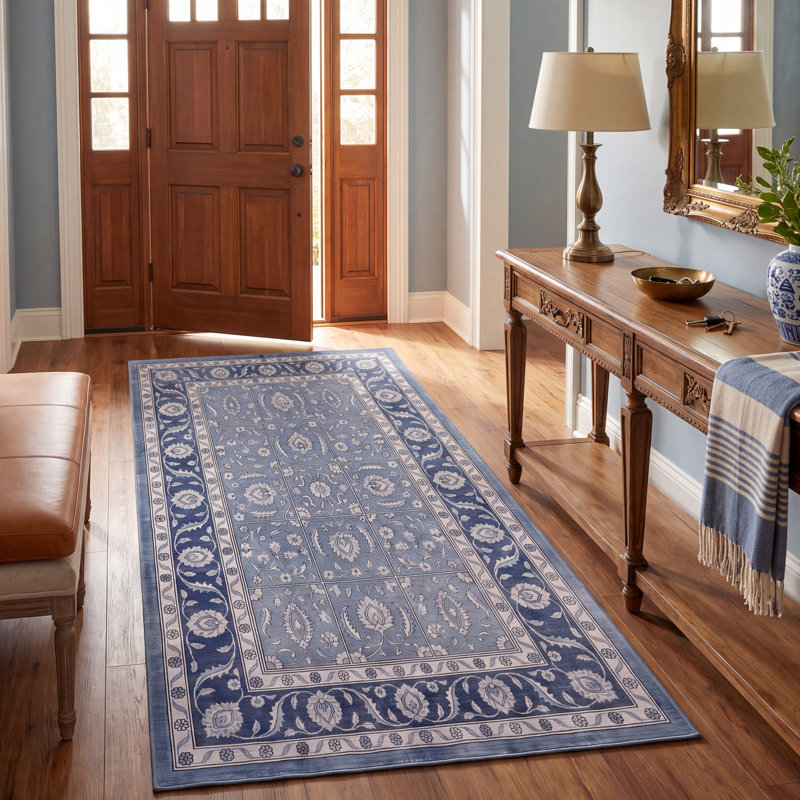 Tapis Thicket2 style persan traditionnel audacieux bleu gris crème, lavable en machine, antidérapant, à poils courts, pour intérieur et extérieur, adapté aux animaux domestiques, idéal pour salon, chambre, salle à manger, entrée, couloir, bureau