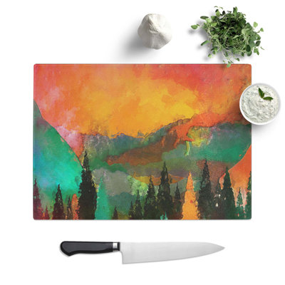 Tempered Glass Trees at the Foot of a Setting Sun in Abstract Chopping Board
