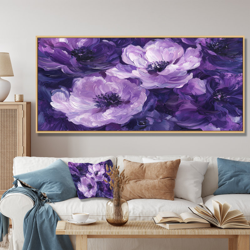 Pivoines mauves, danse de l'élégance I - pivoines, art mural, H 28 po x l 60 po, Toile tendue