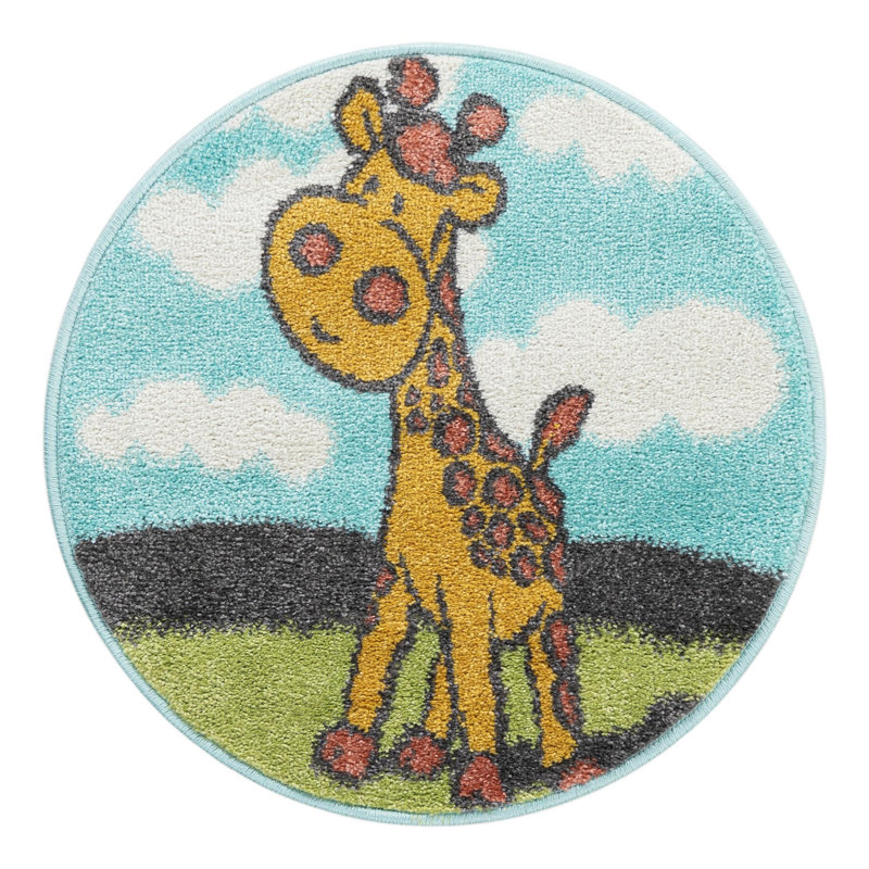 Tapis pour enfant Unique Loom Giraffe Whimsy, Rond 2 pi 2 po